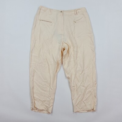 100% Silk Khaki Beige Knit Size 6 Tapered Relaxed Capri Chino Pants Golf