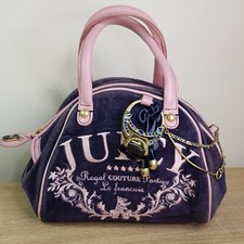 Vintage Juicy Couture Blue & Pink Bowling Bling Ring Bag Velvet Handbag Y2k