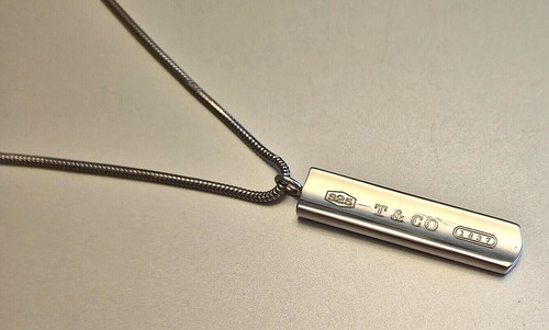 AUTHENTIC 2001 TIIFANY & CO 1837 SIGNATURE BAR PENDANT 18" CHAIN NECKLACE