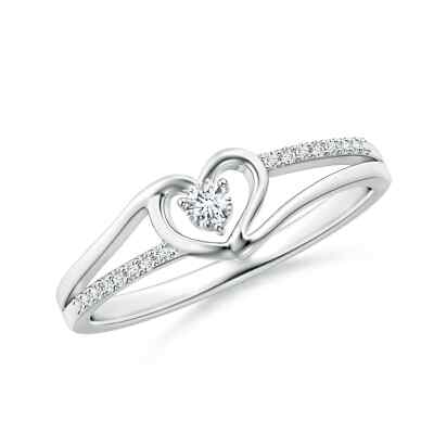 ANGARA Diamond Split Shank Heart Promise Ring in Silver (Grade-KI3, 2.5mm)