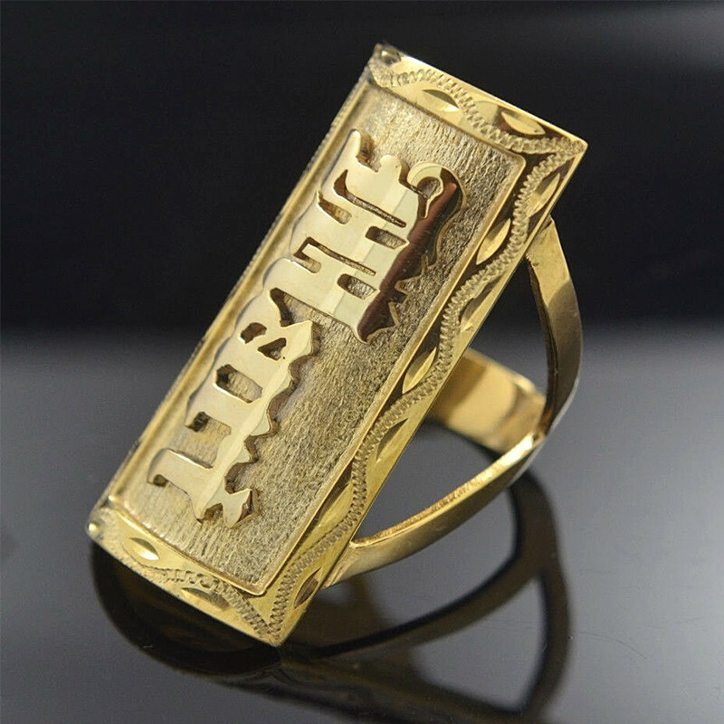 Custom Name Stainless Steel Ring Rectangle Hip Hop Jewelry Women Men Gold Silver