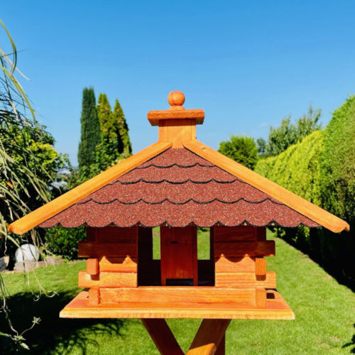 DARLUX Rechteckiges Vogelfutterhaus XL Futterstelle Vogelhaus+Ständer Braun/ Rot - Bild 4 von 6