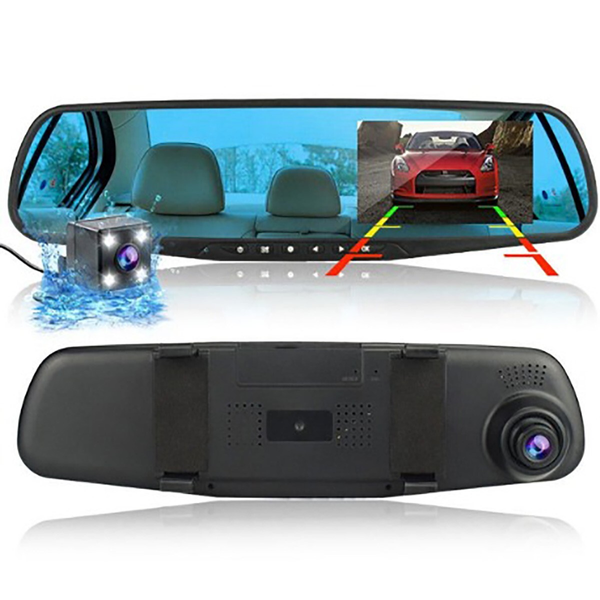 Robertagor Driwei - Retrovisore con Monitor Dvr Retromarcia 2 Telecamere 4 LED Auto Suv - Miniatura 2