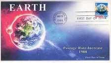 AO-2277-1, 1988, E-Rate, Earth, FDC, Add-on Cachet, Standard Postmark, Sheet sta