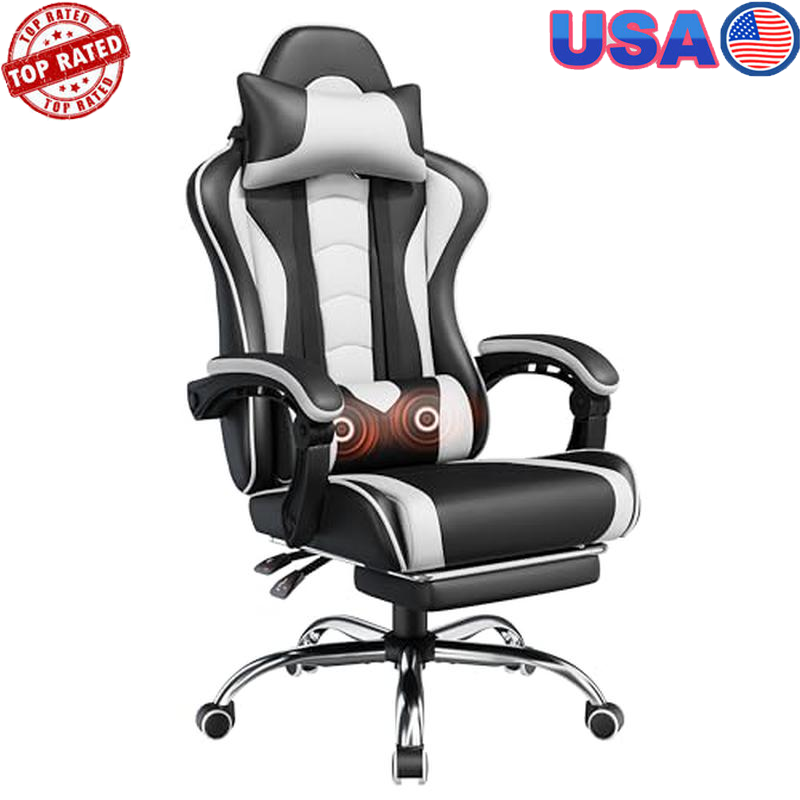 Ergonomic Gaming Chair W/ Massage Lumbar Support & Adjustable Footrest New-image