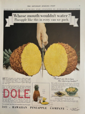 1929 Dole Pineapple Hawaiian Honolulu Hi San Fransisco Vintage Print Ad