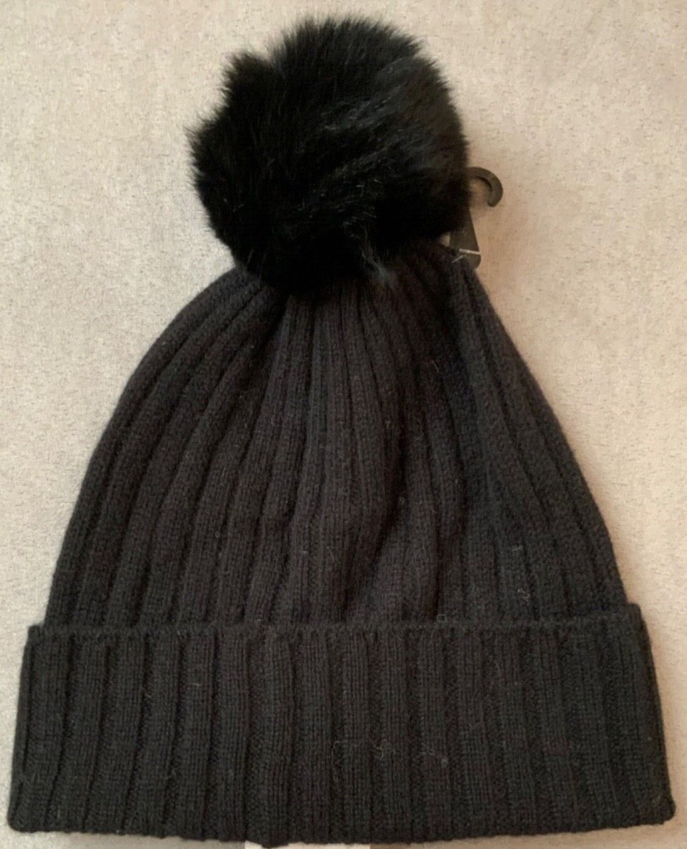 Amicale 100 % Cashmere Genuine Shearling Pompom Beanie Hat  display picture 3