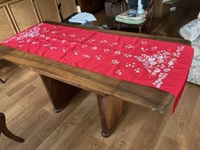 Red Floral Embroidered Shawl with Fringe 20 x 66 inches