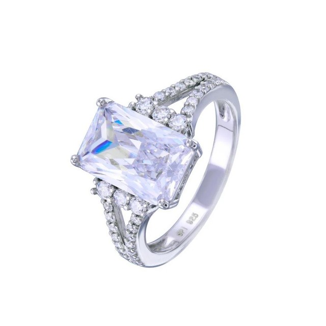 Sterling Silver 925 Rhodium Plated Open Shank Rectangle Center CZ Bridal Ring