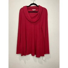 Style Co Woman Red Waffle Knit Cowl Neck Tunic Top 2X