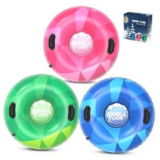 3Pack Snow Tubes, Snow Sled for Kids and Adults, Cold Green, Pink, Blue