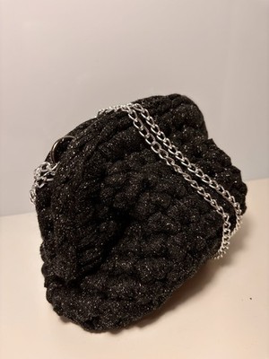 Crochet Clutch Bag Handmade, schwarz glitzer, neu mit Etikett