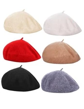  6 Pieces Women Wool Beret Hat French Style Beret Beanie One Size Color Set 1