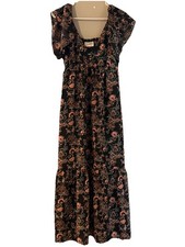 Universal Thread Black Floral Ruffle Maxi Dress Square Neck Short Sleeve Women S