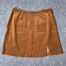 Express Brown Sueded Front Slit Mini Skirt Womens Size 9/10 Zip
