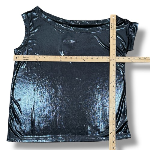 Top Torrid Mujer 00 10 Med Grande Metálico Plata Oscura Líquido Brillo Fuera del Hombro - Imagen 13 de 14