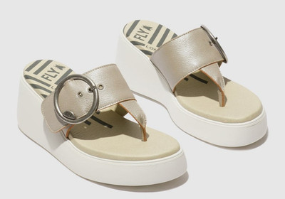 FLY LONDON Women's DAFI Buckle Wedge Slip-On Sandals, Borgogna Silver, SZ EU 38