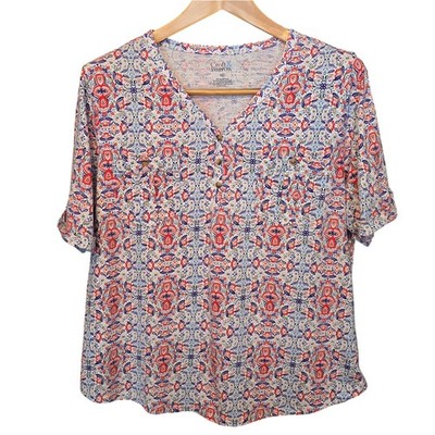 Croft & Barrow Top Womens Plus Size XXL Multicolor Short Sleeve Stretch Colorful