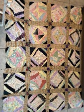 Vintage 1950s Patchwork Quilt Topper Handmade Pastel Diamond 86x72 Mid Century