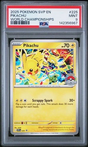 2025 POKEMON SVP EN-SV BLACK STAR PROMO WORLD CHAMPIONSHIPS #225 PIKACHU PSA 9