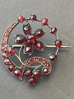 1890s Bohemian Flower Silver Fine Estate Antique Garnet Brooch Victorian Era pin