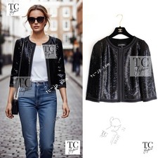 $7.1K CHANEL 13C Black Sequins Cropped Party Zipper Jacket Keira Knightley 34 36