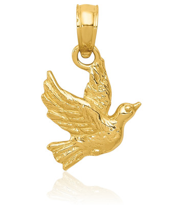 14K massives Gelbgold zierliche fliegende Taube Anhänger Halskette 11,5 mm 1/2 Zoll