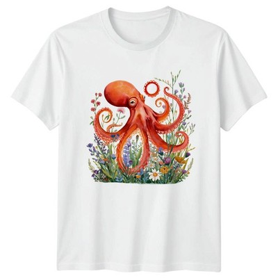 Aquarell Oktopus und Blumen T-Shirt Geschenk für Sie und Ihn