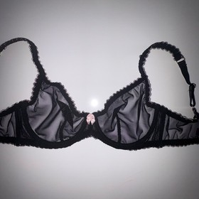 Agent Provocateur Black Sheer Mesh Underwire Bra Pink Lace Trim Bow 36D Vintage