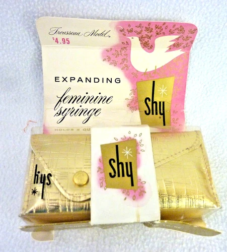 NEW VTG TROUSSEAU MODEL #40 EXPANDING FEMININE SYRINGE KIT DOUCHE SET GOLD CASE