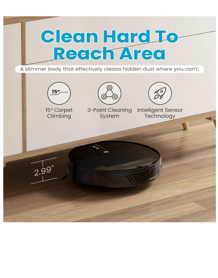 ROPVACNIC A1 Robot Vacuum Cleaner with 3000Pa Cyclone Suction, APP/Voice/Remote - Image 3 of 4