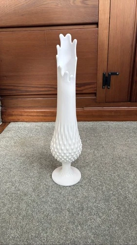 Fenton White Milk Glass Hobnail Swung Vase Footed MCM Pedestal