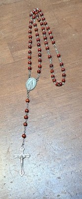 Vtg Italy Rosary Necklace REGINA SINE LABE ORIGINAL CONCEPTA O.P.N. 1830 wood
