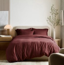 NWOT QUINCE EUROPEAN LINEN DUVET COVER SET King Cal King BURGUNDY Read 