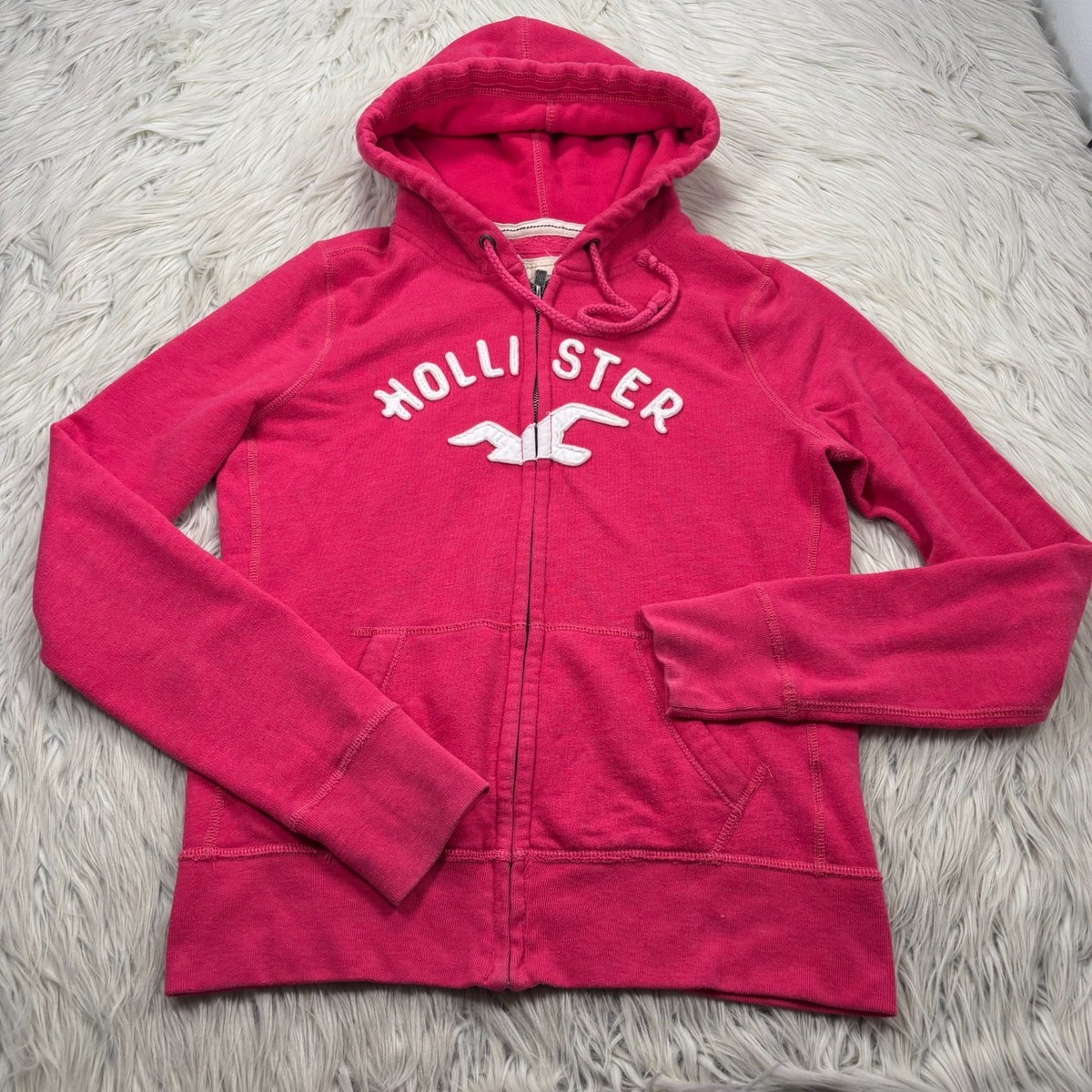 Vintage Y2K Hollister Junior's L Pink Bird Spell Out Zip Hoodie