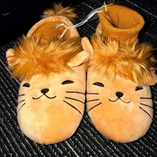Cat  Jack Lion Slippers Kids Size L 9-10 Beige New Faux Fur Mane