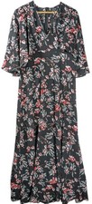 Boohoo NWT Floral Plunge Maxi Dress Orange Black Flounce Sleeve Women US 12 L