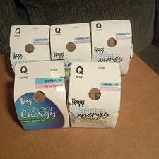 5 L'eggs Control Top Sheer Energy Light Support Pantyhose Cellulite Size Q NUDE