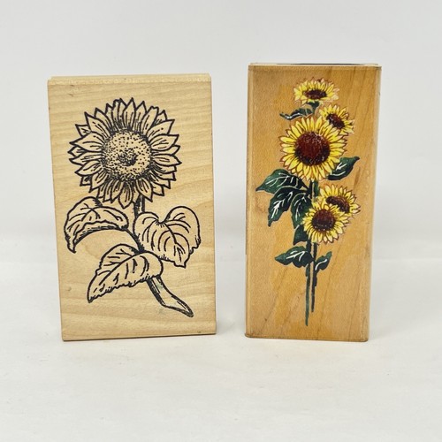 2 Vintage Wood Mounted Rubber Stamps Sunflower Large Stampendous Stamp Affair