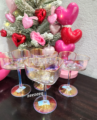 4pc Valentine's Iridescent Heart Shaped Coupe Cocktail Champagne Glasses  NEW | eBay