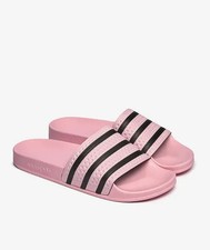 Adidas Adilette HP6511 Sandals Women's Pink Black Stripe Open Toe Slip On Slides