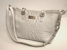 Brahmin Melbourne White Croc Embossed Satchel Shoulder Bag Zip Closure Pockets