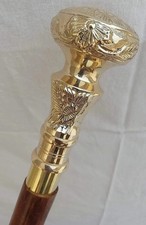 Vintage Brass Handle Victorian Telescope Foldable Wooden Walking Stick Cane sha