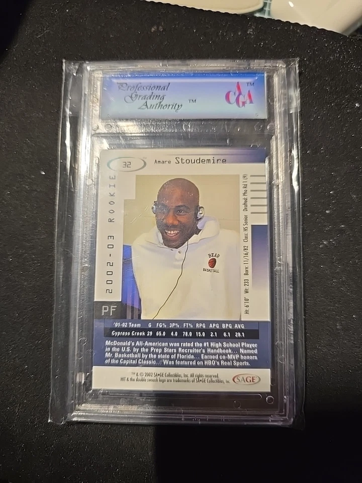 2002 03 Sage Hit #32 Amare Stoudamire Rookie RC PGA 10 GEMA Foto 2 de 2