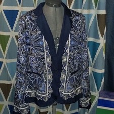 APT 9 Paisley Print Open Front Blazer Jacket Women's Size L Blue White