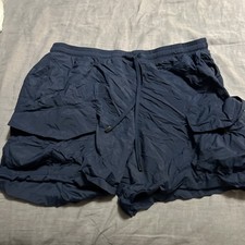 blue women's active shorts, possibly made of rayon or a lightweight material