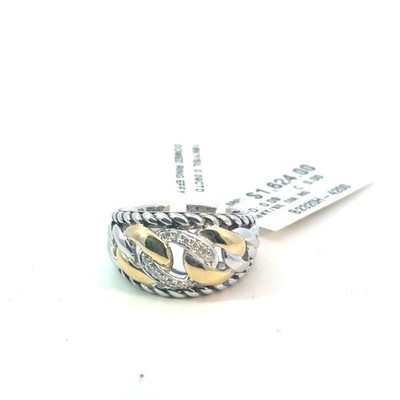 EFFY sterling silver 18k and diamond chain ring size 7 - retails $1624