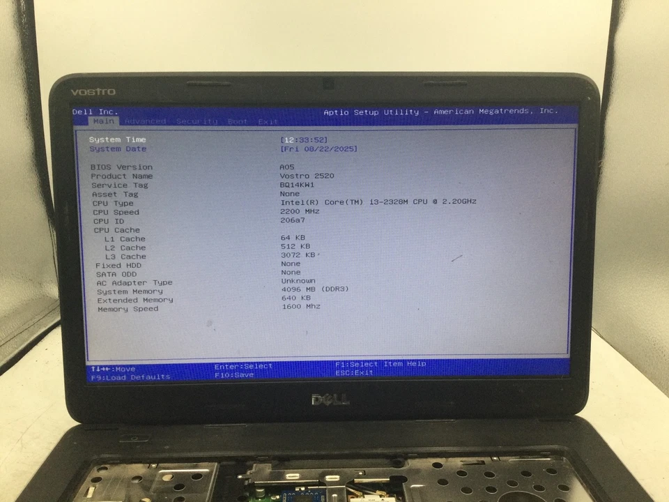 DELL VOSTRO 2520 - BOOTS TO BIOS - INTEL I3 2326M - NO RAM - READ DESC - BB - Image 2 of 4