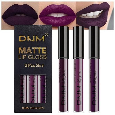 evpct 3Pcs Dark Purple Mauve Plum Maroon Matte Liquid Lipstick Lip Stain Sets...