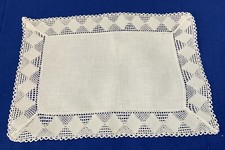 Vintage Rectangle Doily, White, Crocheted Edges, Cotton Center